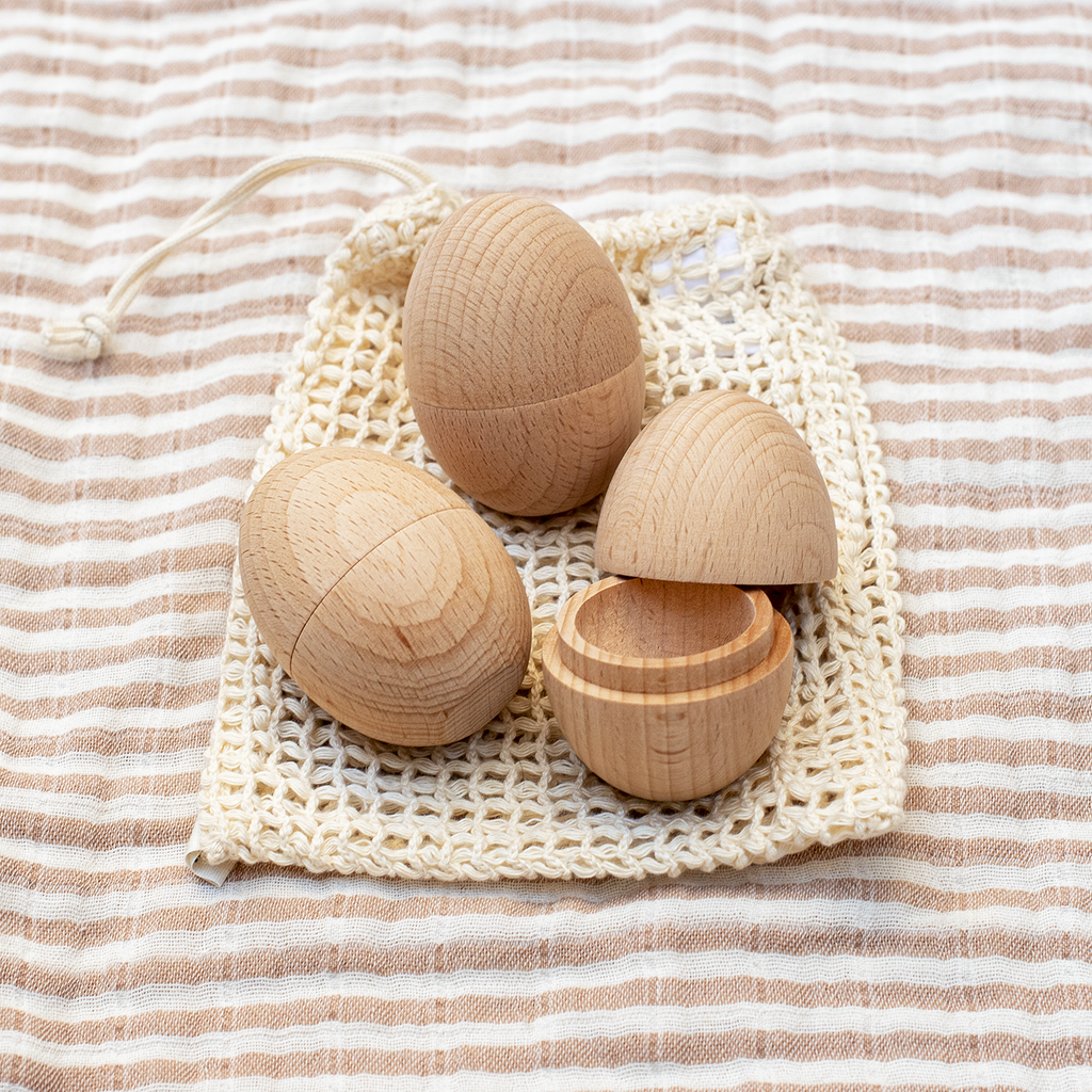 Natural Hollow Wooden Eggs - Set of 6